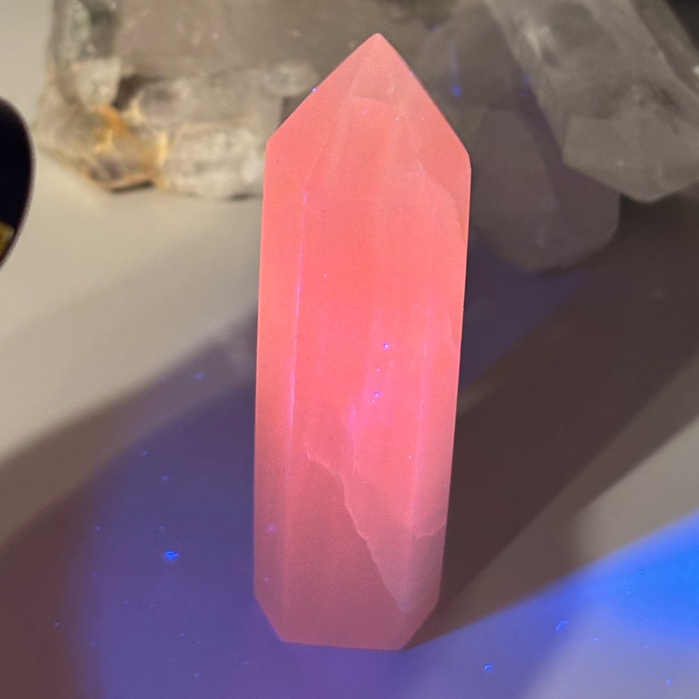 ✨ UV Reactive Mangano Calcite Tower — Hot Pink Fluorescent Crystal from Brazil ✨